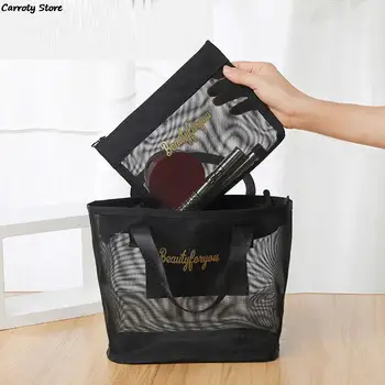 Juodas kelioninis kosmetikos krepšys Moterų užtrauktukas Makiažo dėklas Organizatorius Saugojimas Maišelis Tualeto reikmenys Grožio krepšiai