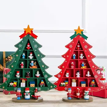 Kalėdinės dekoracijos Medinė eglutė Kūrybinis scenos išdėstymas Ornamentai Trimatis raudonas Kalėdų stalas Dekoravimas vaikams