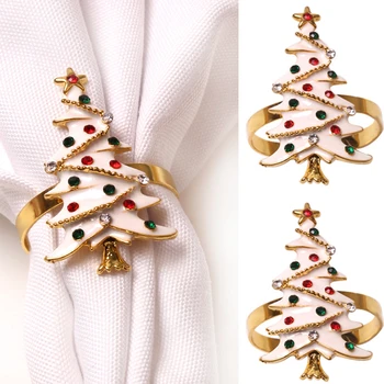 Kalėdų eglutės servetėlių žiedų laikiklis Sagties rinkinys Kalėdinių servetėlių žiedas vestuvių vakarienei Stalo dekoro vakarėlio reikmenys 2024 Nauja