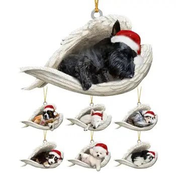 Kalėdų eglutės šunų dekoracijos Galinio vaizdo veidrodis Pakabukas Animaciniai papuošalai vakarėliui Palankūs akriliniai miegančio angelo automatiniai priedai