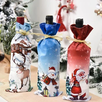 Kalėdų senelis Briedis Sniego senis Vyno butelio dulkių dangtelis Navidad 2020 Noel Kalėdų dekoracijos namų vakarienės stalo dekoras Naujas taip