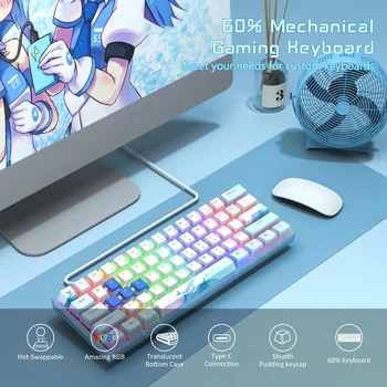 Karštai keičiama RGB mechaninė žaidimų klaviatūra Pudding Keycap TKL 60% laidinio kompiuterio klaviatūra nešiojamam kompiuteriui Office PC