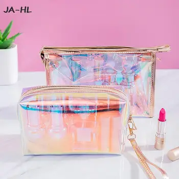 Karštas 1Pc spalvingas holografinis moterų kosmetikos krepšys TPU skaidrus makiažo krepšys grožio organizatorius Maišelis Kelionės Skaidrus makiažo rinkinys Dėklas