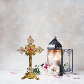 KARŠTAS IŠPARDAVIMAS Nukryžiuotojo altoriaus stalo kryžiaus ornamentas,Jėzaus krikščionių kryžiaus metalinis religinis kryžius stalviršio dekorui