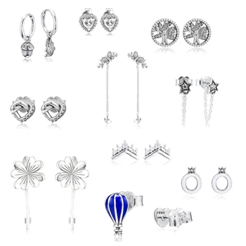 Karšto oro balionas ir širdis, gilė ir lapų vainiko auskarai Originalūs 925 svarų sterlingų sidabro auskarai moterims Vestuvių vakarėlis Papuošalai brincos