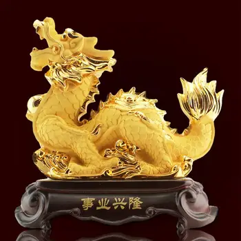 kinų Feng Shui drakono statula Auksinė derva Kolekcinių figūrėlių dekoravimas Feng Shui drakono skulptūra Figūrėlės Feng Shui