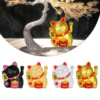 kinų laimingos katės dekoracija Banguojanti ranka Saulės šviesos indukcinė statula Figūrėlė sėkmei Namų automobilių papuošalai 12*12*14.5CM