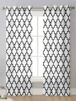 Klasikinės Maroko geometrinės baltos spalvos užuolaidos svetainės langui Voile Tiulio užuolaidos Kortinos užuolaidos Namų dekoras