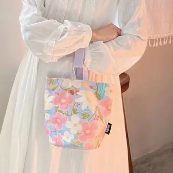 korėjietiško stiliaus šviežių gėlių kibiro krepšys saldus drobinis rankinis didelės talpos pietų krepšys tote krepšys merginos