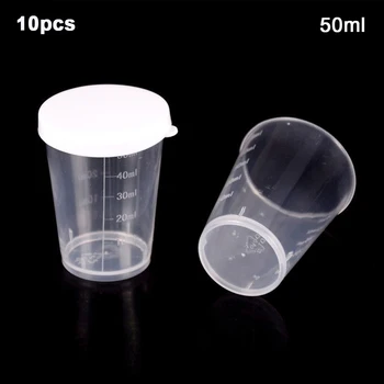 Laboratorinis kalibravimas 50ml plastikinis indas su dangtelio puodeliu matavimo puodeliai