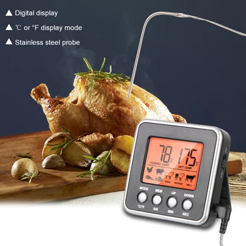 LCD foninio apšvietimo ekranas BBQ virtuvė Maisto gaminimas Skaitmeninis mėsos termometras Virtuvės įrankiai Termometas su laikmačiu Mėsos zondas