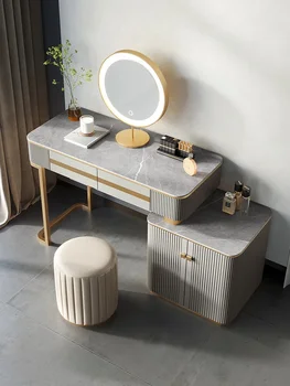 Lengvas prabangus aukščiausios klasės pilkas persirengimo stalas, miegamasis, moderni ir paprasta daiktadėžė, integruotas persirengimo stalas