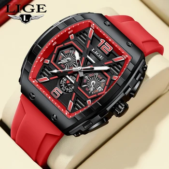 LIGE Fashion Quartz vyriškas laikrodis Prabangūs kūrybiniai laikrodžiai Silikoninis dirželis 50M vandeniui atsparūs vyriški laikrodžiai Luminoius Casual Sport rankinis laikrodis