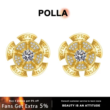 Light Luxury Fashion Inlay Full Cubic Zircon Hollow Out Flower Plated Gold Stud Earring Women Elegant S925 Silver Needle Jewelry