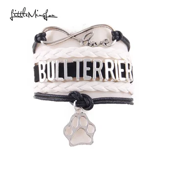 Little MingLou Infinity Love Bull Terrier Dog Bracelet Pet Paw Charm Leather Wrap Vyriškos apyrankės & Bangles Moterims Papuošalai