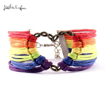 Little MingLou LGBT apyrankė Diomedes Gussy Life Gay Lesbian Love Rainbow Rope Wrap Vyriškos apyrankės & Bangles Moterims Papuošalai