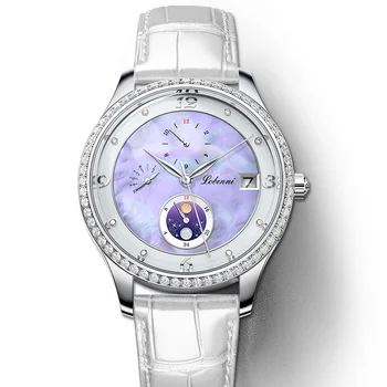 LOBINNI Moteriškas automatinis laikrodis 36mm Top Luxury Brand Ladies Mechaninis rankinis laikrodis MOP Dial Sapphire Mirror daugiafunkcis ratukas