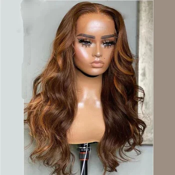 Long Highlight Ombre Honey Blonde Wave European Virgin HumanHair Jewish Wig 13x6Lace Front Kosher Sheitel Wig for Women BabyHair
