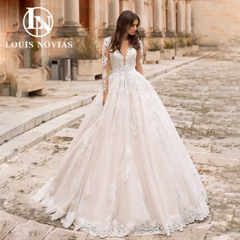LOUIS NOVIAS Vestuvinės suknelės Moterims 2024 Princesės siuvinėjimas ilgomis rankovėmis Be nugaros Tikros nuotraukos Vestidos De Novia