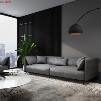 Loveseat SOFA Itališka minimalistinė namų baldų šeima iš trijų šiaurietiškų lengvų prabangių vėjo įlankų odos derinio