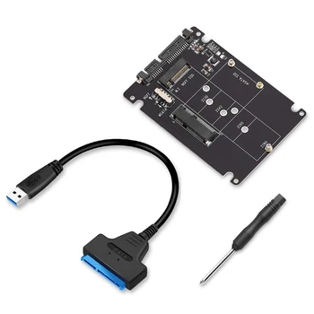 M.2 NGFF arba MSATA į SATA 3.0 adapteris USB 3.0 į 2.5 SATA kietasis diskas 2 In 1 keitiklio skaitytuvo kortelė su kabeliu nešiojamam kompiuteriui