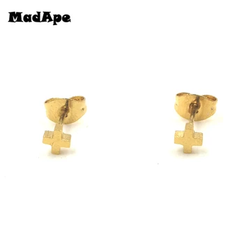 MadApe 4mm Maži aukso spalvos kryžminiai auskarai Nerūdijančio plieno moteriški auskarai Aretes des Boucles D'oreilles Moterims Vyras