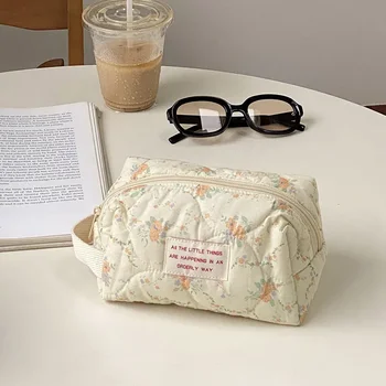 Makiažo krepšio organizatorius Moteriškas krepšys Prabangus gėlių kosmetikos maišelis Medvilninis audinys Nešiojamas tualeto reikmenų krepšys Būtinas rašiklis