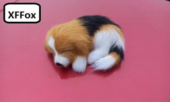 mažas realaus gyvenimo juodas&geltonas šuns modelis plastikas&kailiai mini miegančio šuns lėlės dovana apie 10x4x7cm xf1472