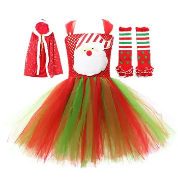 Mažos mergaitės kalėdinės suknelės Maža mergaitė Kalėdų senelio suknelė su Cape Santa Tutu sijonu be rankovių pūkuota Cosplay raudona sceninė suknelė
