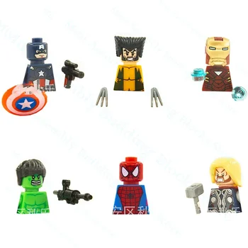 Mažų kaladėlių statybinis blokas Anime minifigūrėlė Kapitono Amerikos geležinis žmogus Thoras Hulkas Žmogaus voro superherojų personažas Vaikas Gimtadienio žaislas