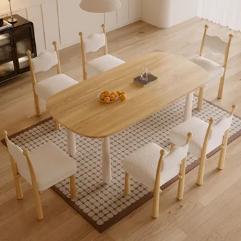 Medinis modernus valgomojo stalas Prabangus minimalistinis paprastas šiaurietiško valgomojo stalas ovalo stiliaus mesas de comedor sodo baldų komplektai