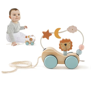Medinės kūdikių vilkimo žvaigždės Mėnulio apsuptis Automobilis Bukas Kūdikių žaislai Automobilis Montessori Žaislai Rankų koordinacijos žaislas Rankų darbo dekoravimo dovanos