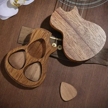 Medinės medžio masyvo gitaros kirtikliai Dėžutė Mediniai kirtikliai Konteineris Mediniai gitaros kirtikliai Dėžutė Anti-Scratch Dėžutė Medinė gitaros rinktuvo laikiklis Mergina