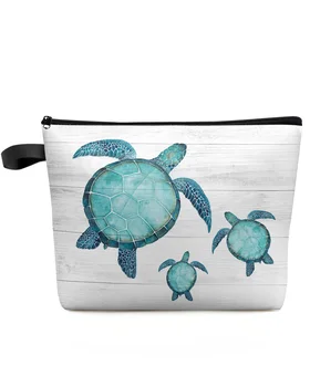 Medžio grūdai Jūros vėžlys Akvarelė Vasaros paplūdimio kosmetikos krepšys Sankaba Pamergė Lauko kelionės Grožio makiažo krepšys Vakarėlis Lūpų dažų krepšys