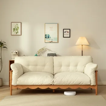 Medžio masyvo sofos rąstinio kremo stilius Cherrywood Nordic Simple Small Apartment Fabric Technology Audinio sofa