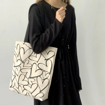 Meilės raštas Kelionių drobės Krepšys Korėjos stiliaus didelės talpos žinutės Paprastas krepšys užtrauktukui Drobės krepšys Kelionė lauke