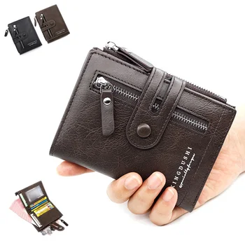Men Short Wallet Snap Piniginės Bifold Pocket ID/Credit Vintage Simple PU Leather Male Card Holder Zipper Mini Purse Money Bag
