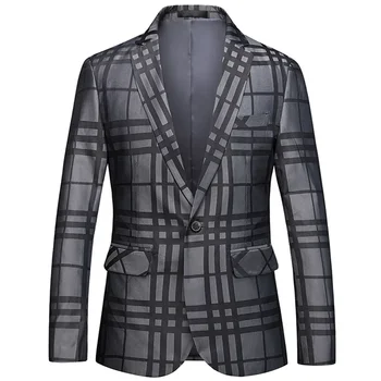 Men's Business Casual One Button Suit Top Business Casual Plaid Small Suit Jacket