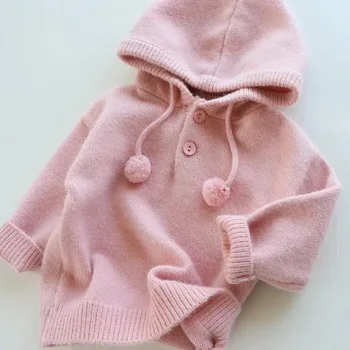Mergaitės megztinis su gobtuvu Megztinis Ruduo ir žiema Megztas megztinis Kieti drabužiai Mada Mergaičių megztiniai Laisvalaikio kūdikių drabužiai Žiema