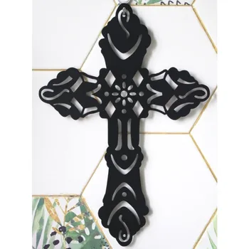 Metalinis dekoratyvinis kryžius sienai Krikščionių religinis krucifiksas namų dekoravimui Sienų meno papuošalai Svetainės dekoravimas