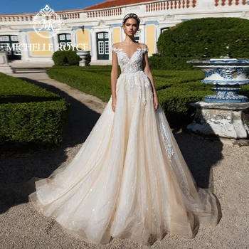 Michelle Royce Prabangios vestuvinės suknelės moterims 2023 Siuvinėjimas Putojantys trumpomis rankovėmis Mielaširdinga vestuvinė suknelė Vestidos De Novia
