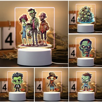 Mielas animacinis filmas Cool Zombie Skull Family Arcylic LED naktinė šviesa kaip berniukas Gilr namų stalinė lempa Šventinė dovana Miegamasis Svetainės dekoras