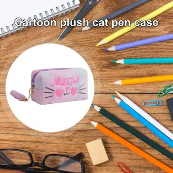 Mielas pieštuko dėklas Kompaktiškas pieštukų dėklas Mielas katės pliušinis pieštuko dėklas Erdvus laikymo krepšys studentams Keliautojai Vaikai idealus