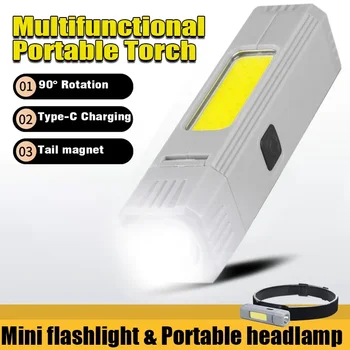 Mini COB LED žibintuvėlis Nešiojamas 90° reguliavimas Stiprus šviesos žibintas Darbo žibintas Žvejybos žibintas Medžioklės lempa Žibintuvėlis Žibintuvėlis