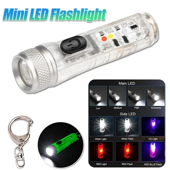 Mini LED žibintuvėlis USB įkraunamas kelių režimų nešiojamas žibintas su magnetiniu raktų pakabuku Lauko kempingo įspėjamasis žibintas