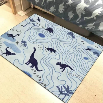 Modern Cute Cartoon Forest River Dinosaur Blue Living Room Bedroom Bedside Carpet Floor Mat Customization