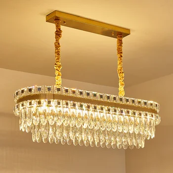 Modernus aukso krištolo šviestuvas Apšvietimas Apvalūs šviestuvai Miegamojo stačiakampis LED virtuvės salos šviestuvai Cristal Lustre AC110V220V
