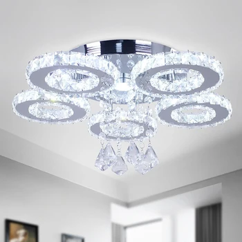 Modernus didelių krištolo lubų šviestuvas LED šviestuvas Penkių žiedų pakabinami šviestuvai valgomojo kambario miegamojo virtuvei