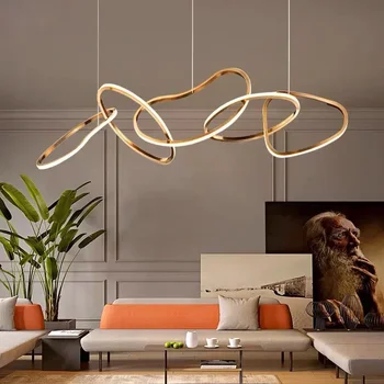 Modernus minimalistinis LED pakabukas Šviesa Penki apskritimai Žiedas Blizgesys Svetainė Valgomasis Auksinis šviestuvas Pakabinamas namų dekoro šviestuvas