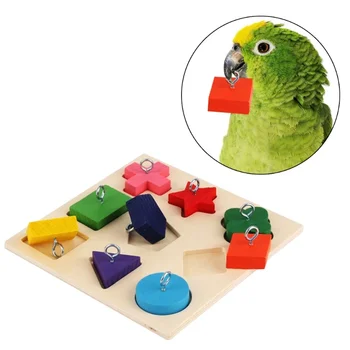 MOONBIFFY Papūga Spalvingi mokomieji žaislai Naminių gyvūnėlių interaktyvus mokymas Mediniai blokai Paukščiai Geometrijos dėlionės reikmenys 